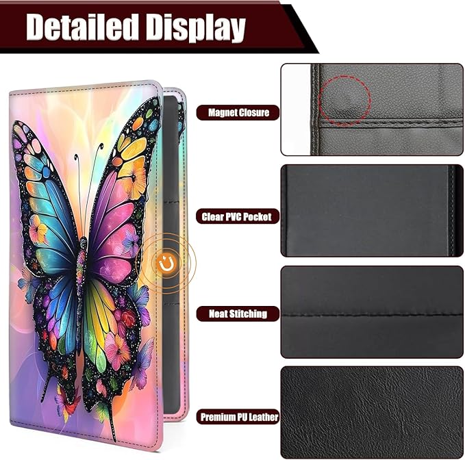 Car Document Holder with Magnetic Shut, Car Registration and Insurance Card Holder, Vehicle Glove Box Organizer Documents, Driver License, Auto Paperwork Organizer Wallet, Rainbow Butterfly Dream
