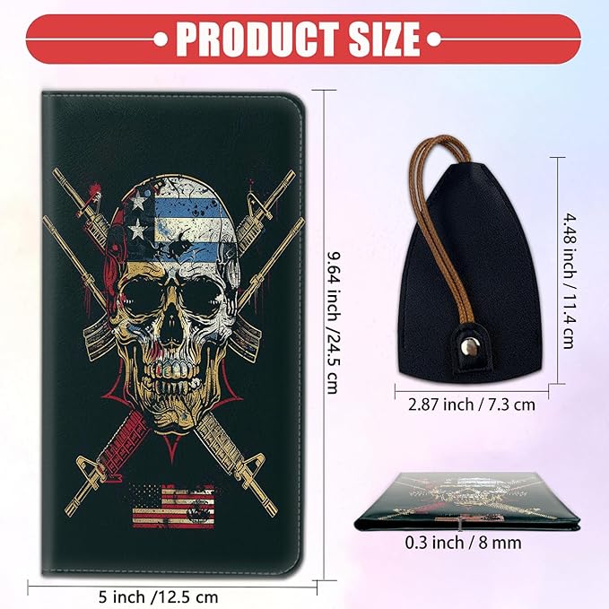 Car Registration and Insurance Card Holder for Women Men, Waterproof PU Leather Glove Box Car Organizer with Magnetic Shut, Vehicle Document Holder for Driver License,Cards, Skull with American Flag