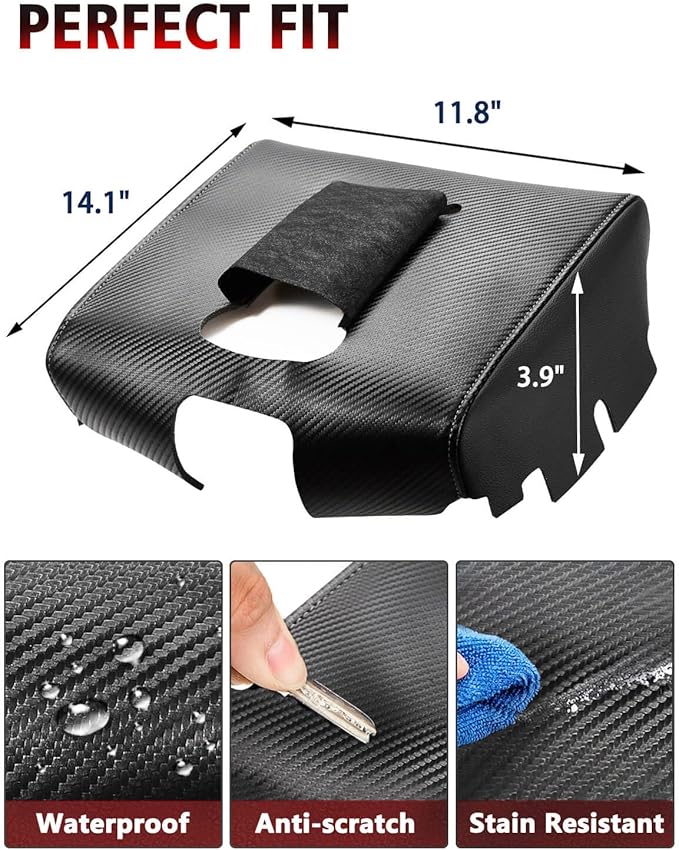 KBH Center Console Armrest Cover Replacement for Chevrolet Silverado & GMC Sierra 1500 2500 3500 2014-2018, Vinyl Leather Upholstery, Anti-Scratch, Jump Seat Console (Carbon Fiber Black)