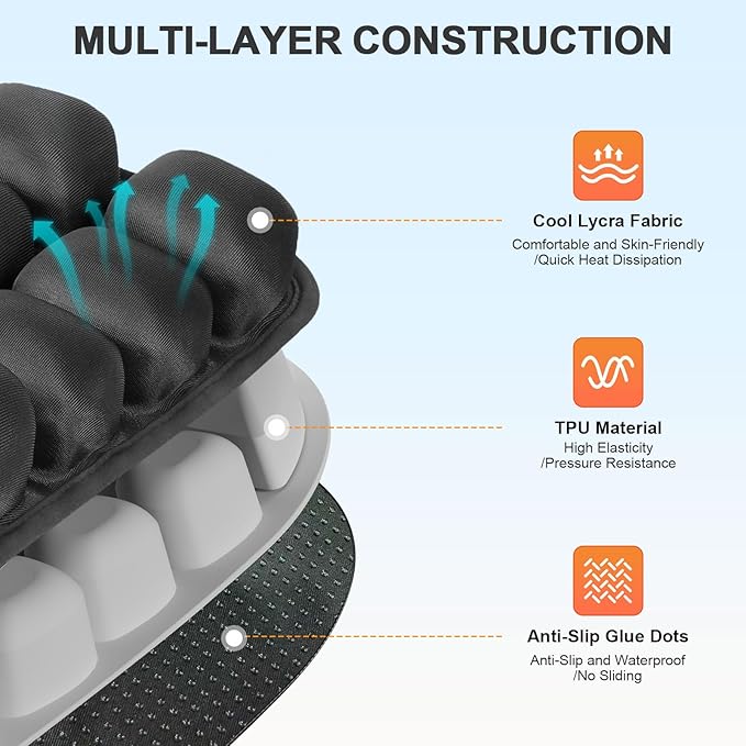 Travel Seat Cushion, Comfortable 3D Inflatable Seat Cushion for Hemorrhoid and Tailbone Pain Relief, Optimal Support for Long Sitting in Car, Air Travel, Office Chairs Etc (Black, 16" x18")