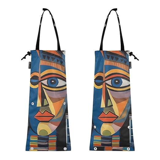 ALAZA Hanging Car Trash Bags Garbage Bag Trash Can for Back Seat Small Egyptian Geometric Face Washable Storage Bag Retractable 2 Pack