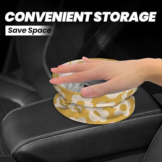 YANGDADA Vintage Groovy Flowers Car Trash Can Small Portable Car Garbage Bag for Back Front Seat RV's Camping Accessories