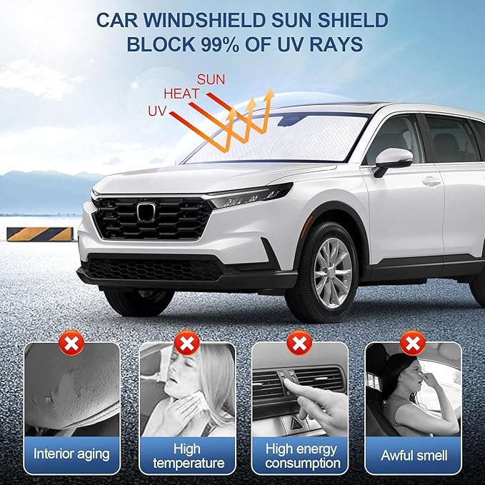 KMF Windshield Sun Shade for Honda CR-V 2023 2024 2025 with 310T Foldable Car Sun Shade,Custom Fit Sunshade for Front Window Sun Visor Protector Interiors Block UV Rays Accessories