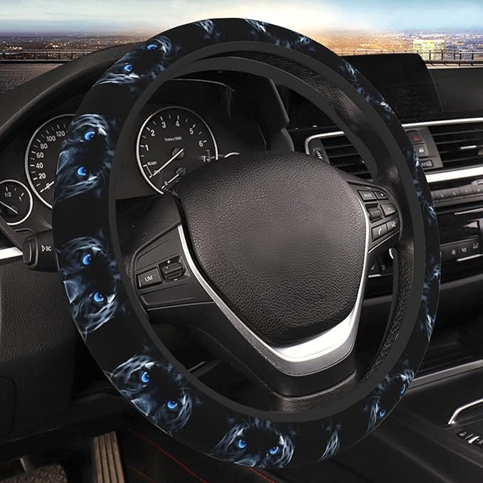Blue Eyes Panther Car Steering Wheel Cover, 15 Inch Steering Wheel Cover Stylish Decor for Most Cars