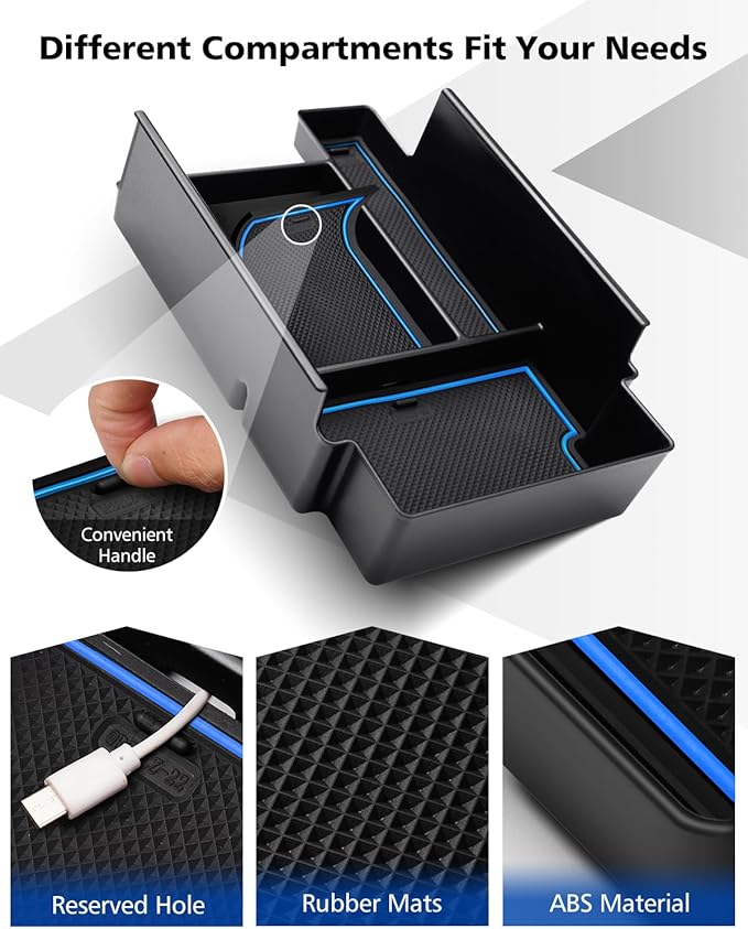 FIILINES Center Console Organizer for Nissan Pathfinder 2022-2026, Center Console Tray Secondary Armrest Storage Box ABS Insert Container with Anti-Slip Mats