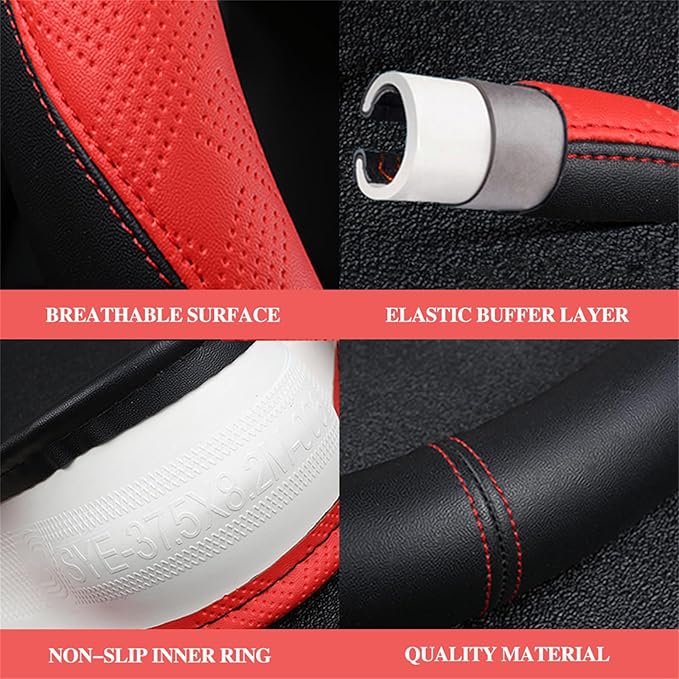 D Shape Steering Wheel Cover - Microfiber Leather D Type, Breathable Anti-Slip Flat Bottom Shaped Steering Wheel Cover for Women & Men, 15 inch (RED)