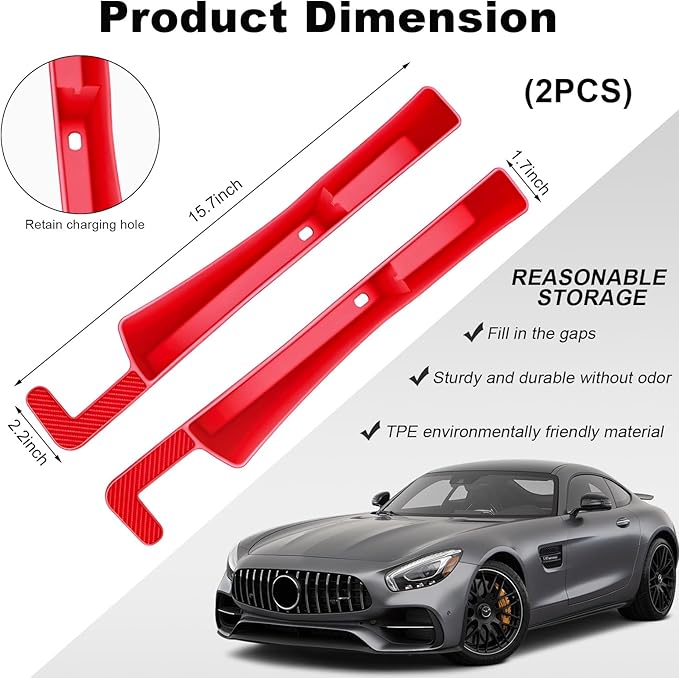 2PCS Car Seat Gap Filler, Automotive Seat Organizer Fill The Gap Between Seat and Console, Universal Car Gap Seat Storage for Phone Wallets and Keys, Car Accessories (Red)