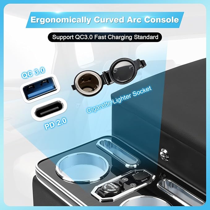 Center Console Armrest Organizer with 7-Color Mood Lighting Center Console for Truck & Minivan & Car & and SUVs Front Seat Bench Center with Locking (Update)
