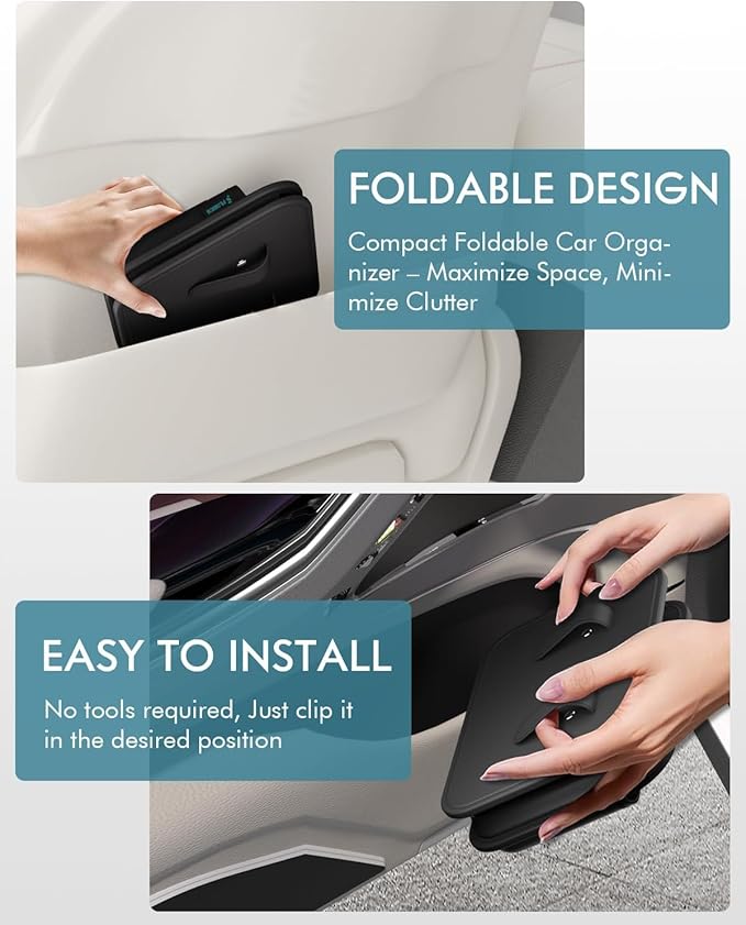 FLORICH Upgrade Car Door Organizer, Small Leather Foldable Hanging Organizer and Trash Can 2-in-1, Multi-Function Mini Storage Box Garbage Can for Car Back Seats and Side Door-1Pack