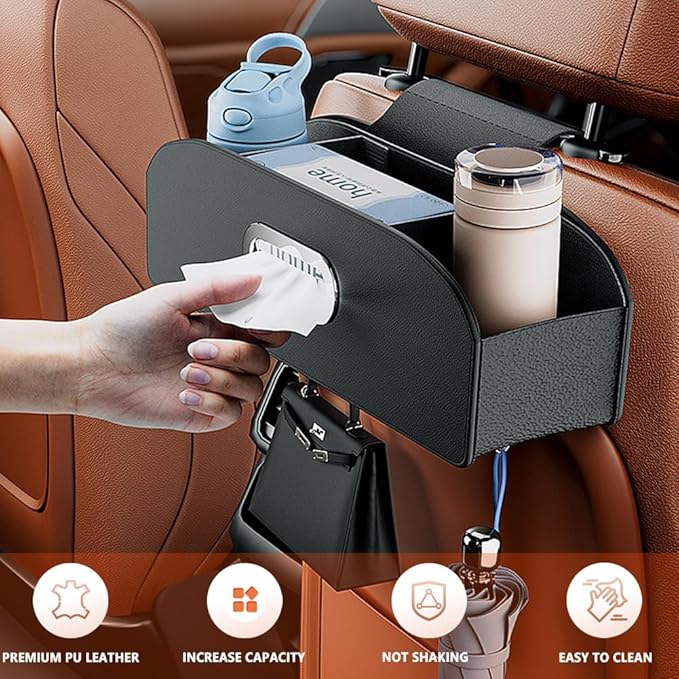 Tumecos Car Seat Back Storage Box,Backseat Organizer with Cup Holder, Large Capacity Car Storage Box, Waterproof Drink Holder,Rear Seat Storage Pocket Universal for Most Vehicles