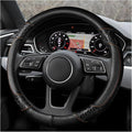 Leather Car Steering Wheel Cover, 15" Crocodile Pattern Anti Slip Car Wheel Wrap with Rose Grain, Four Seasons Universal Auto Steering Wheel Protector for Cars Trucks SUVs (Black & Black)