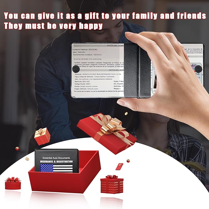 Ziciner Car Registration Insurance Holder, 2Pack Essential Auto Card Document Glove Box Organizer with Touch Fastener, Vehicle Interior Accessories Perfect for Most Car, Truck, SUV (Black/Blue Flag)