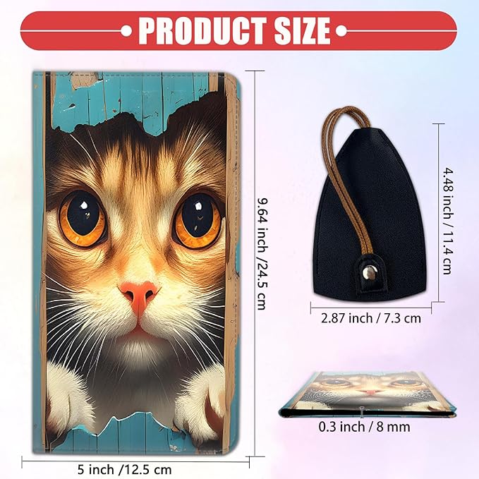 Car Registration and Insurance Card Holder for Women Men, Waterproof PU Leather Glove Box Car Organizer with Magnetic Shut, Vehicle Document Holder for Driver License,Cards, Cute Cat Wooden Board