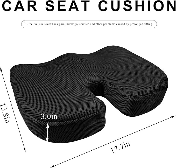 Car Seat Cushion, Memory Foam Cushion for Tailbone Pain & Sciatica Relief, Ergonomic Seat Cushion Comfortable Chair Relief Pillow for Car Office Wheelchair, car Accessories (Black, Mesh)