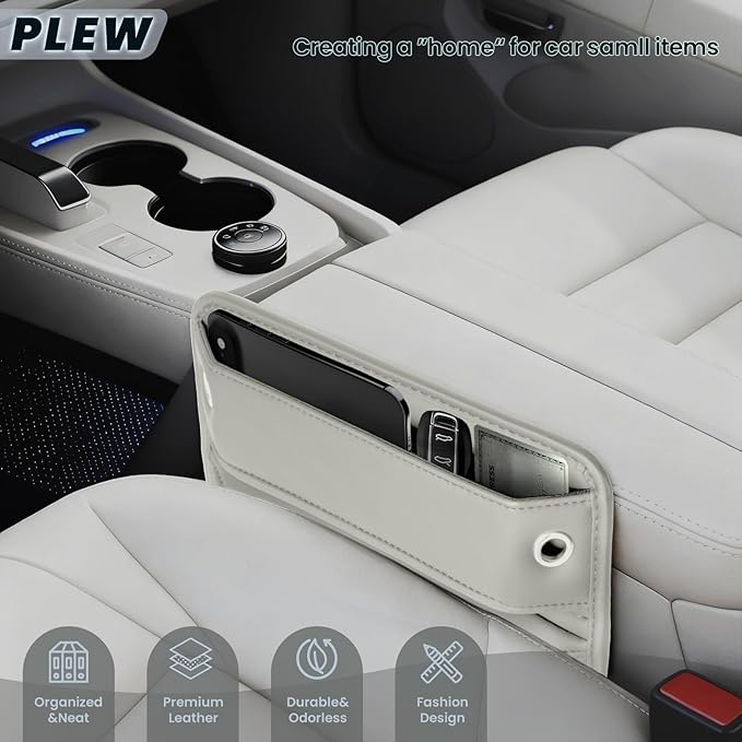 PLEW 2-Packs Car Seat Gap Filler, Premium Leather Console Organizer Universal Fit for Car SUV Truck Multi-Purpose Essentials Organizer - Anti-Drop Auto Interior Accessories（Macchiato Beige