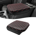 KBH Center Console Armrest Cover for Chevy Silverado & GMC Sierra 2019-2026, Tahoe & Suburban & Yukon 2021-2026 Bucket Seat, Vinyl Leather Trim, Black-Red Double Stitch
