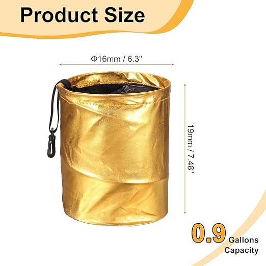 HARFINGTON 3 Packs Car Trash Can 0.9 Gallon Foldable Leak-Proof Garbage Organizer Portable Hanging Waterproof Truck Trash Bins for Van Automotive Vehicle Front Seat, Gold