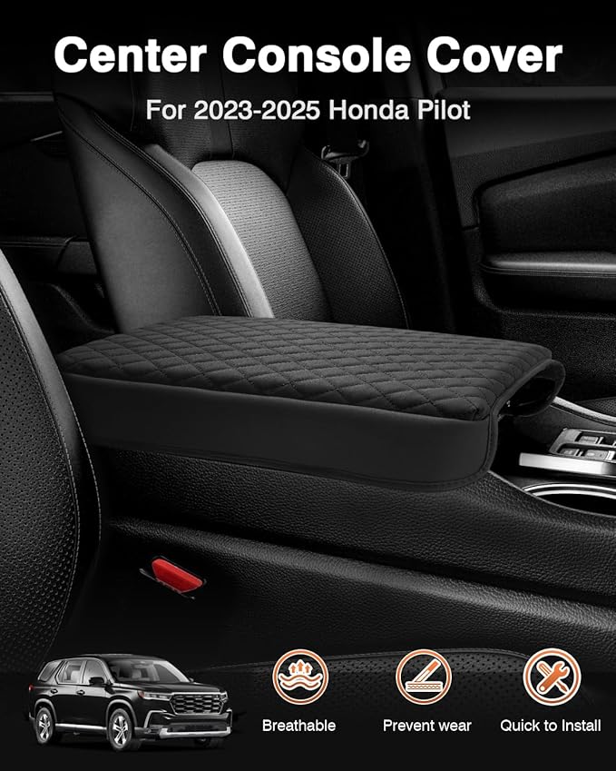 Shademax Center Console Cover for Honda Pilot 2023-2026, 2024 2025 2026 Ridgeline/Passport Accessories Armrest Cover Cushion Pad Car Arm Rest Console Box Lid Cover Protector PU Leather Black