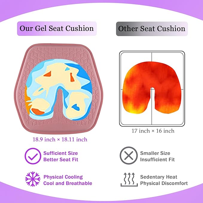 Thin Gel Seat Cushion for Car Seat, Office Chair, Wheelchair, Golf Cart - Non-Slip Car Seat Cushions with 0.7 Inch Gel - Sciatica & Coccyx Pain Relief (Fabric, Pink)