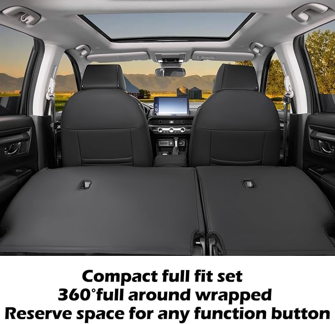 HKZ Fit CRV Car Seat Covers Full Set for Honda CR-V 2023 2024 2025 2026 CRV LX;EX;EX-L;Sport;Touring;Special Edition & Hybrid Model - Leather (Black)