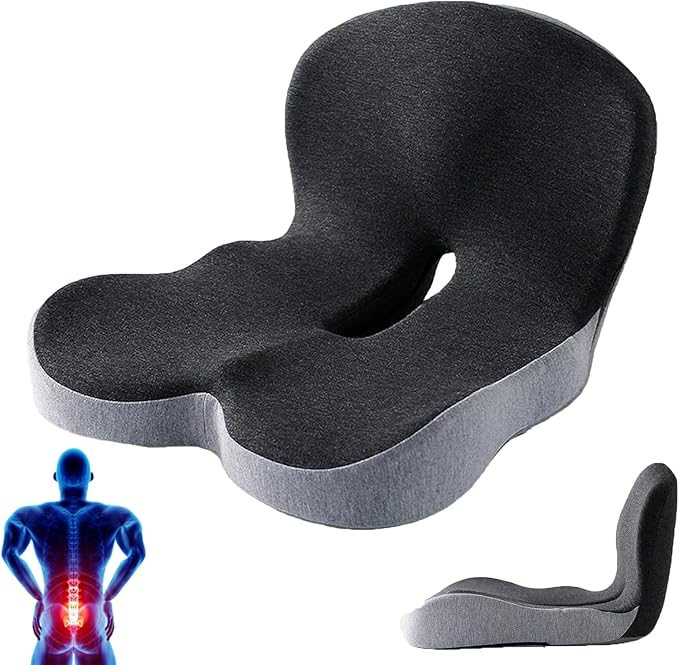Seat Cushion for Truck Driver, Trucker Seat Cushion, Memory Foam L-Shaped Integrated Car Cushions, Ergonomic Car Cushion for Big People with Back Support (Mix-Black)