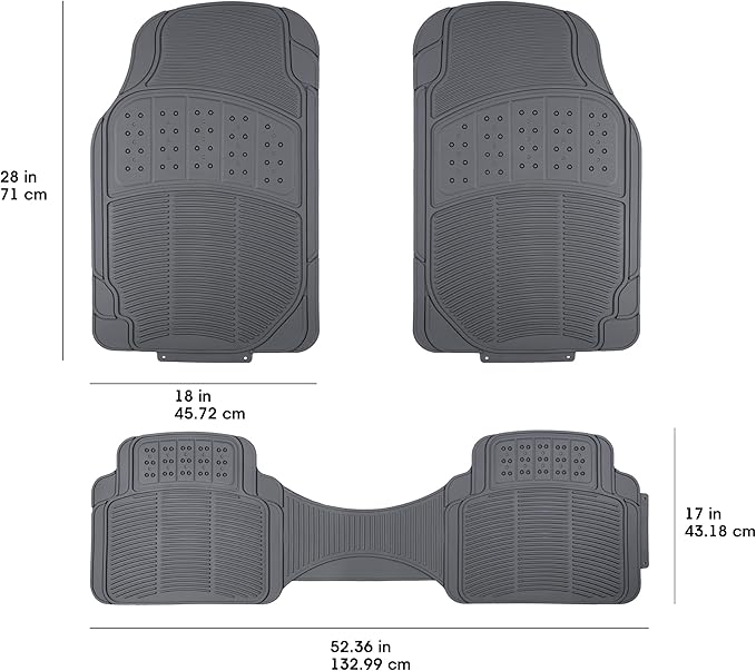 Amazon Basics Universal PVC Faux Rubber Car Floor Mats, Anti-Slip, All Weather Protection, Waterproof Flexible Trim to Fit for 95% Automotive SUV Sedans Trucks, Charcoal Pure Grey, Pack of 3