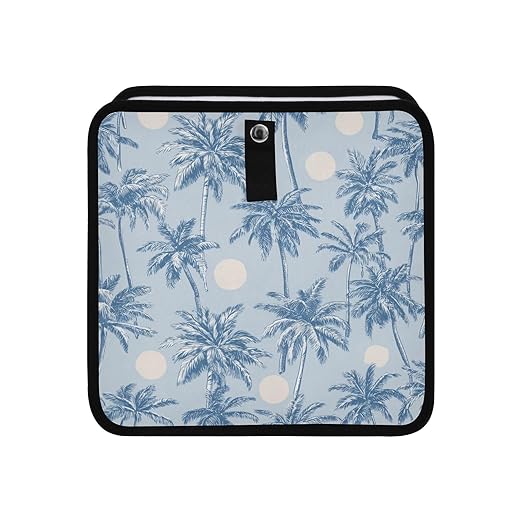 Car Trash Can Organizer Bin with Adjustable Strap for Back Front Seat Console Waterproof Leakproof Collapsible Portable 11 Inch Light Blue Palm Trees and Sun