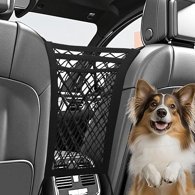3-Layer Car Mesh Organizer,Seat Back Net Bag Organizer,Stretchable Pet Barrier Dog Car Net Barrier&Storage Bag of Backseat Pet Kids,Cargo Tissue Handbag Purse Holder,Driver Storage Netting Pouch