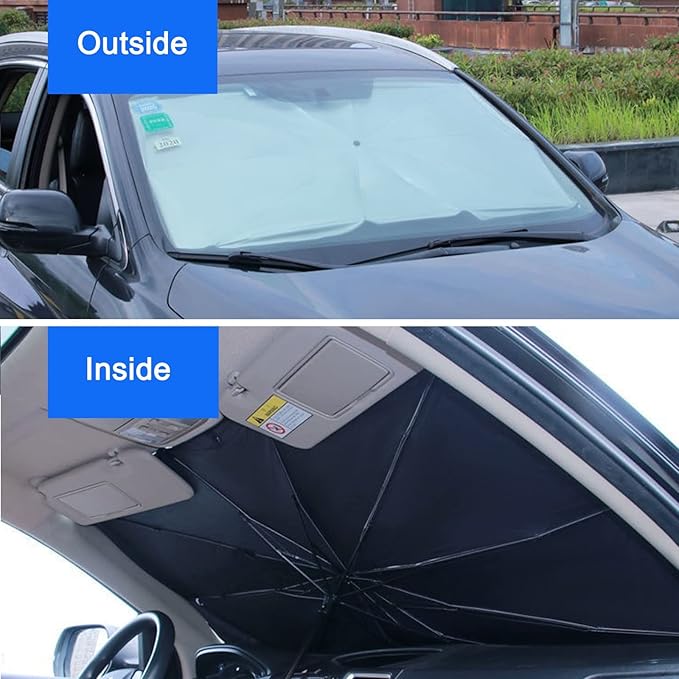 FATONESA Car Windshield Sun Shade Umbrella, Foldable UV Rays Protector & Heat Block Reflector Retractable Front Window Sun Shades Umbrella Shield (57 * 29.5inch, Large)