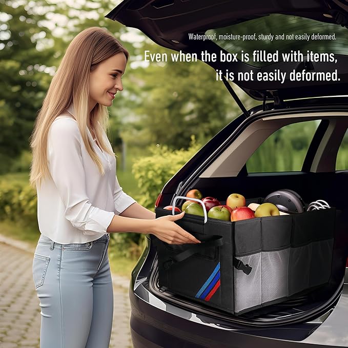 Junsungo Car Trunk Organizer, Portable, Collapsible, Waterproof, Oxford Cloth, Aluminum Handle, Ideal for SUVs, Cars, Camping, Storage