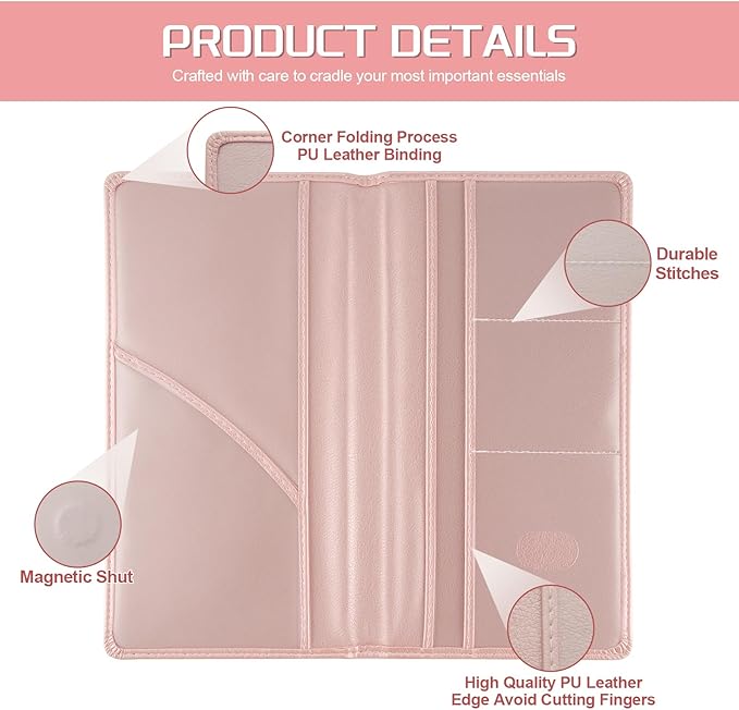 JUSTTOP 2Pack Car Registration and Insurance Holder,Car Document Holder for Cards License with Magnetic Shut,Vehicle Glove Box Car Organizer for Documents, Cards, License(Pink)