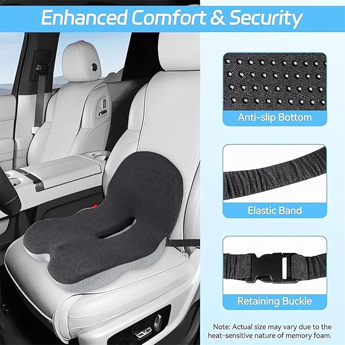 Memory Foam L-Shaped Integrated Seat Cushions for Car Truck Driver Ergonomic L Shape Lumbar Cushion Sciatica Back Pain Relief Office Chair Butt and Back Support Pillow Long Driving Booster Seat (F1)