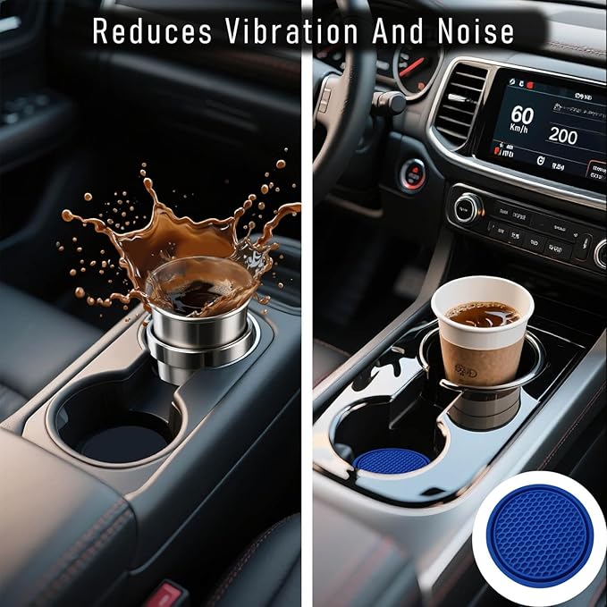 KULOLO Car Cup Holder Coaster 4 Pack - Non Slip & Shockproof,Flexible PVC Rubber Insert for Car/Truck/SUV/Van (2.75"x0.2") Universal Fit Auto Cup Holders Accessories for Women and Man (Blue)