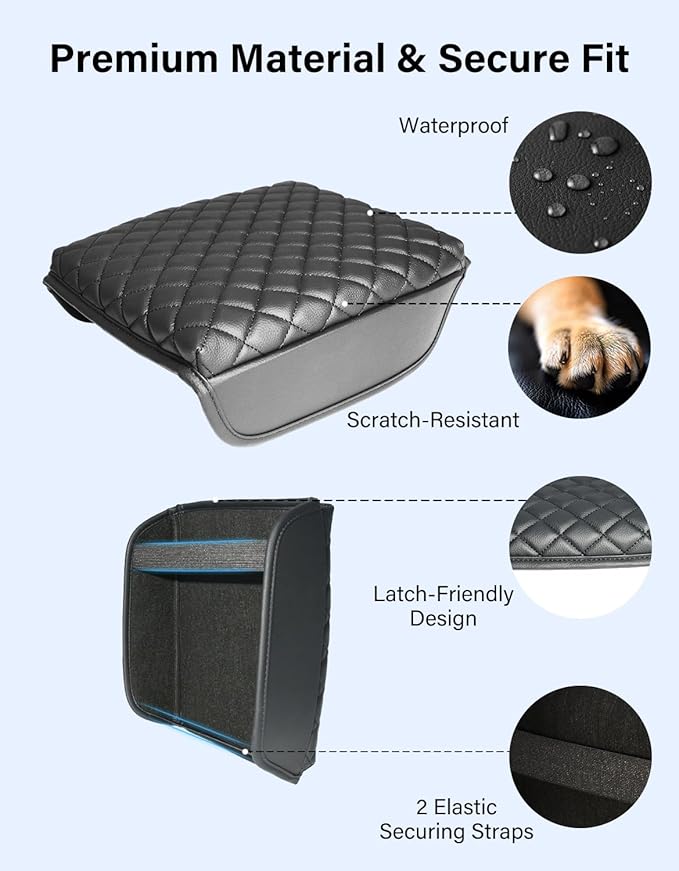 Center Console Cover Compatible with 2006-2014 Honda Ridgeline Accessories, PU Leather Middle Console Armrest Cover Protector Cushion Pad, Anti-Scratch, Black