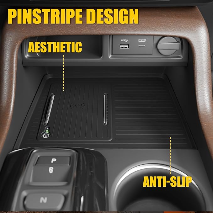 Center Console Mat Compatible with 2023-2026 Honda Pilot 2026 Passport Wireless Charging Mat with Indicator Light Port Center Console Anti-Slip Protector Pad Silicone 2025 Pilot Accessories