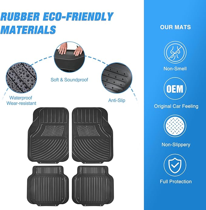 Nilight Rubber Floor Mats for Cars Trucks SUVs, Universal Trim to fit for Most Vehicles, All Weather Protection Heavy Duty Floor Liners, Pack of 4