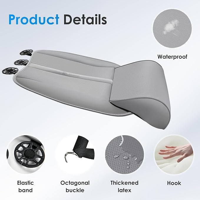 FLORICH Car Seat Extender Leg Support Cushion for Driver Seats Office Chair, Leather Widened seat Cushion for Long Drivers Universal Car Seat Cushion Legs Rest Pads-Beige Grey