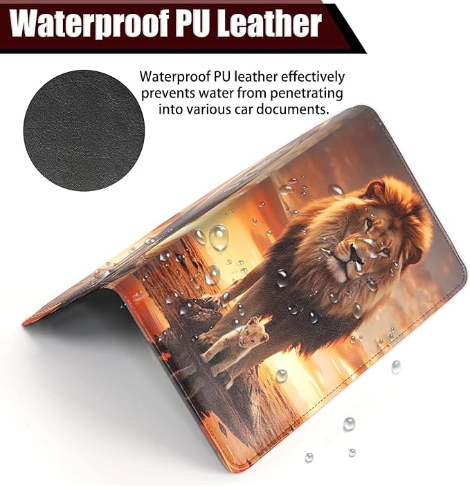 Yuxcfhjfe Car Registration and Insurance Holder, PU Leather Auto Document Holder for Men&Women, Vehicle Glove Box Compartment Organizer with Magnetic Shut for Driver's License, Llion Family Pattern