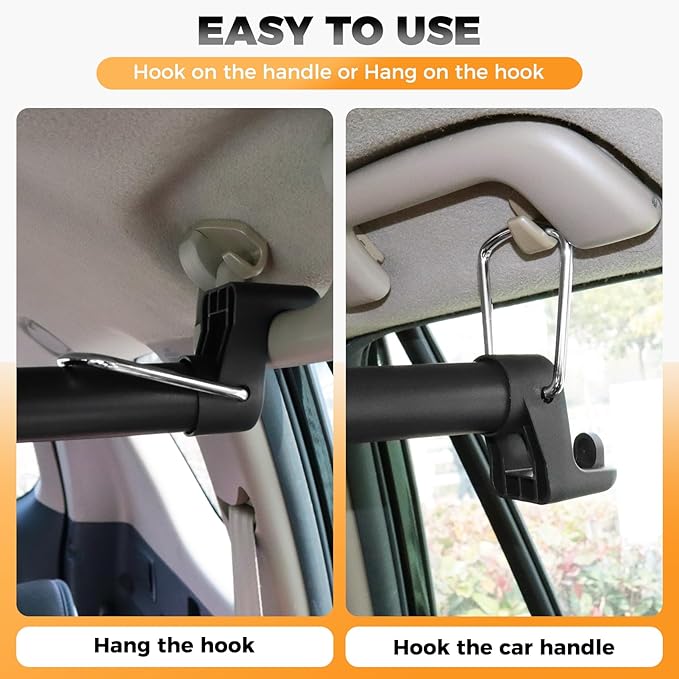 Car Clothes Hanger Bar, Heavy Duty Adjustable 30–63” Clothes Bar for Car, 132LB Load Steel Hanger Rod with 9 Anti-Slip Rings for SUV Truck RV Travel, Wrinkle-Free Clothing Organizer (Black)