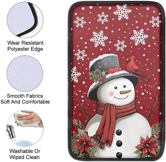 Cute Snowman Arm Rest Cover Car Protect from Pet Claws Car Center Console Cover Easy to Install Auto Console Armrest Cover Universal Fit for Auto Truck Van SUV