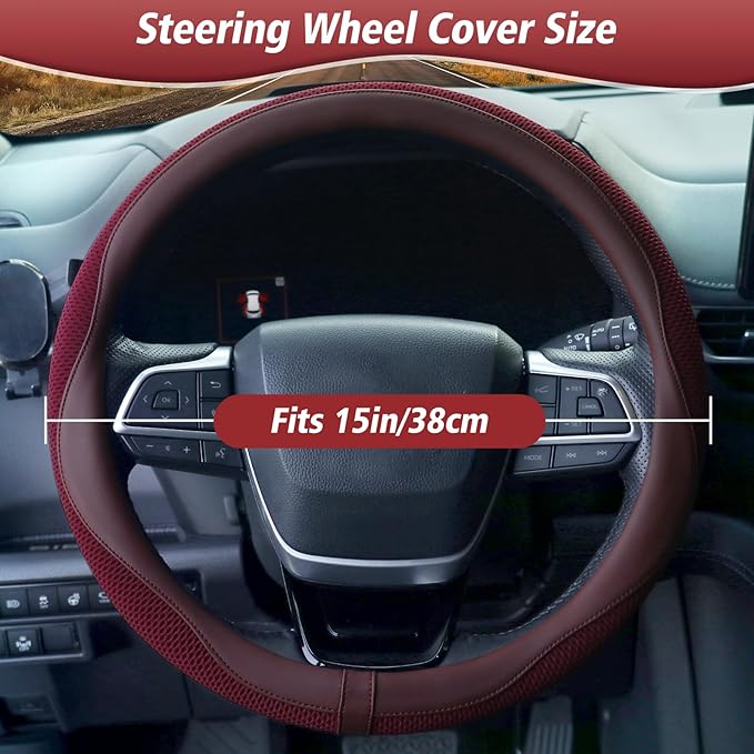 ZHOL Steering Wheel Cover,Premium Microfiber Leather,Non-Slip Breathable and Sweat-Resistant,Universal 15 Inch Steering Wheel Cover for Men and Women(Red)