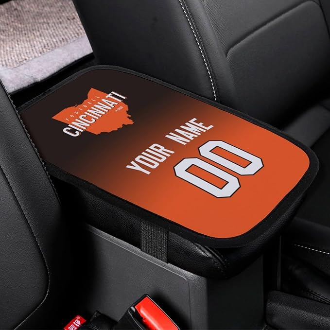 Custom Football Car Armrest Covers Universal Auto Center Console Pad Car handrail Box Cushion Personalized Add Name & Number Fans Gift Fit Suit for SUV Truck Sedan Van