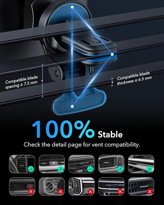 ESR for MagSafe Car Mount Charger, 15W Magnetic Wireless Car Charger, for MagSafe Phone Charging, Air Vent Phone Holder for iPhone 17e/17-12, Samsung Galaxy S26/S25, with 36W QC 3.0 Fast Charging