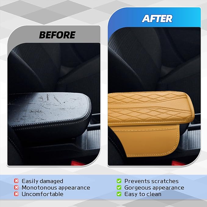 Car Center Console Cover, 11.8"×6.7" Leather Armrest Cover for Cars, Multifunctional Auto Armrest Cushion Pad with Storage Pocket, Universal Arm Rest Protector Car Accessories (Orange)