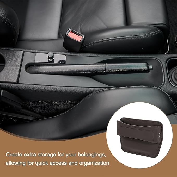 HARFINGTON 2pcs Car Seat Gap Filler Organizer 11.3 x 8 x 2.2 Inch Leather Universal Car Organizer Storage Box Between Seat and Console for Phone Sunglasses Keys, Brown