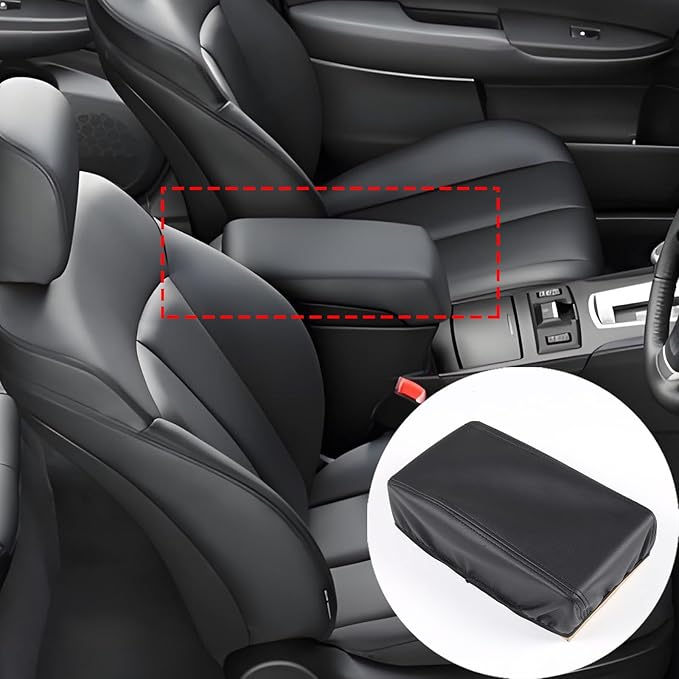 Center Console Armrest Cover for Subaru Outback 2010 2011 2012 2013 2014 Accessories, Leather Armrest Lid Cushion Pad, Armrest Seat Box Cover Mat (Black)