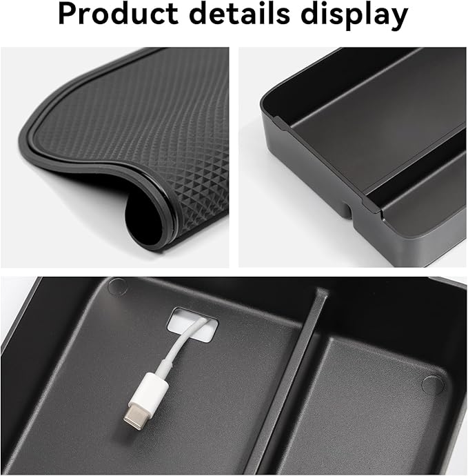 LUCKEASY Armrest Box Storage Box Compatible with Hyundai Santa Fe 2024 2025 2026 ABS Armrest Box Storage Tray and PVC Mats Black ABS for Santa Fe Accessories Black