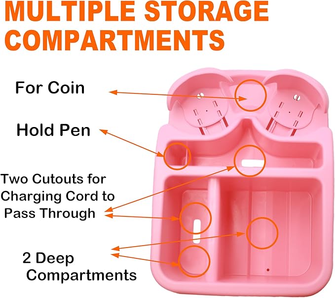 Keyiduid Car Console Organizer, Car Seat Organizer with 2 Adjustable Cup Holders, Center Console for Cars, Trucks, Minivans, SUVs, Vehicle Organizer, 3 Large Storage Compartment (Pink)