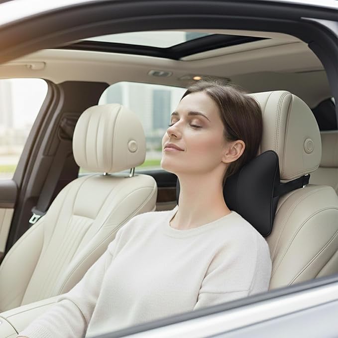 Car Pillow for Car Neck Pillow for Driving Seat Leather Neck Support Soft Cushion Back Support Head-Rests for Vehicle Sleeping with Elastic Adjustment Strap 2PCS(Neck, Black)