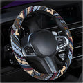 Boho Steering Wheel Cover, 15.0"×15.0" Anti-Slip Baja Blanket Ethnic Steering Wheel Protector, Breathable Flax Cloth Elastic Bohemian Steering Wheel Cover, Car Accessories (Style H)